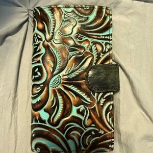 Patricia Nash Embossed Leather Phone Case - Brown and Blue